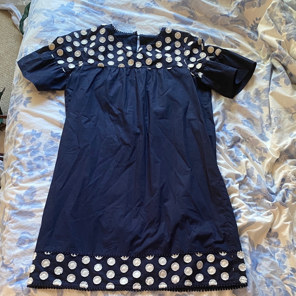 J. Crew Navy and Silver Polka Dot Dress